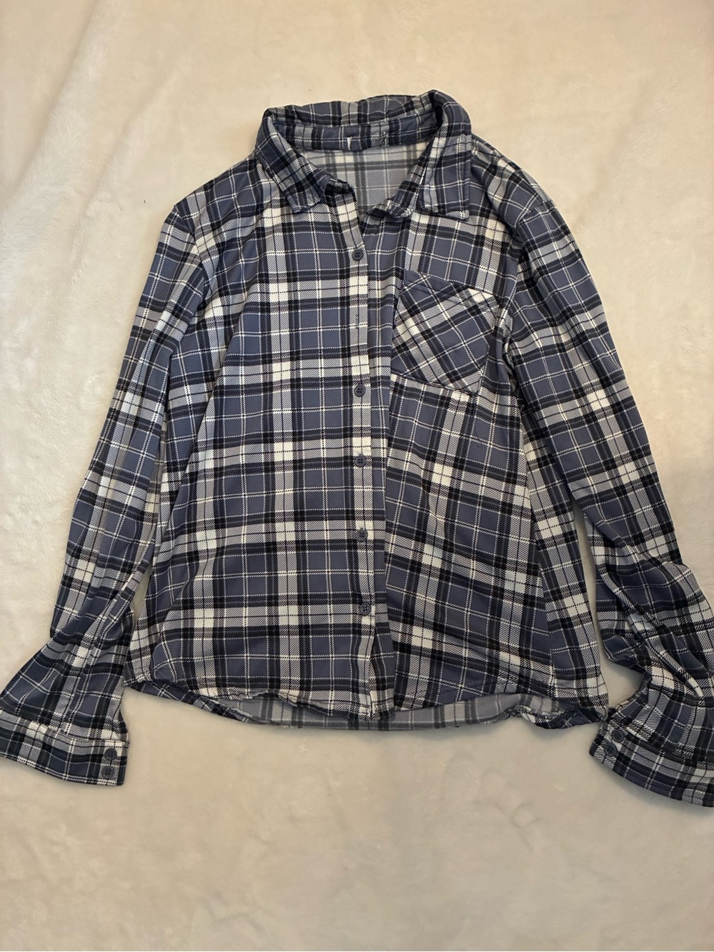 Women’s Navy Plaid Super Soft Button-Down Shirt - Classic Casual